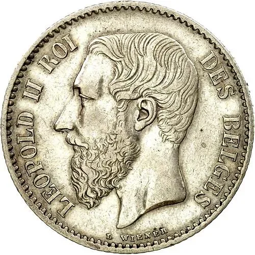 1 франк 1867, надпись на французском - "DES BELGES" [Бельгия]