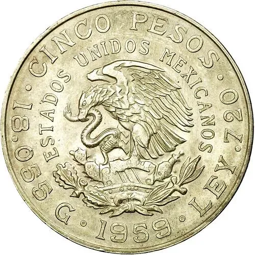 5 песо 1959, 100 лет со дня рождения Венустиано Карранса [Мексика]