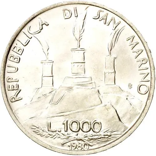 1000 лир 1980, 1500 лет со дня рождения Св. Бенедикта Нурсийского [Сан-Марино]
