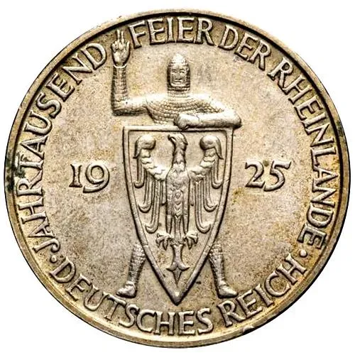 3 рейхсмарки 1925, D, Рейнланд [Германия]