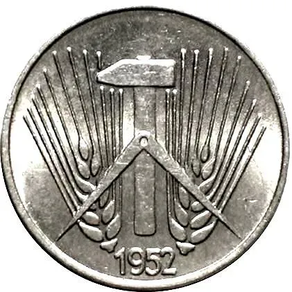 1 пфенниг 1952, E, ГДР, знак монетного двора: "E" - Мульденхюттен [Германия / ГДР]