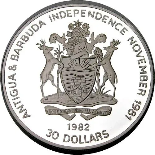 30 Dollars 1982, 250th Anniversary of George Washington's Birth - Inauguration [Antigua and Barbuda] Proof