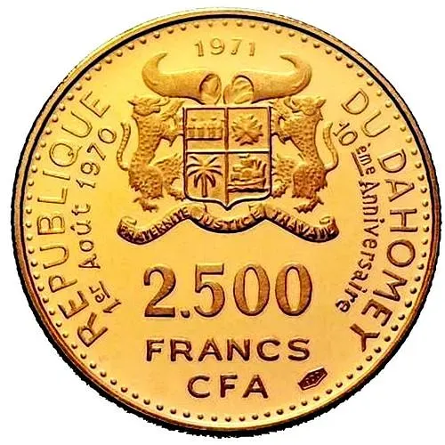 2500 франков 1971, 10 лет Независимости [Дагомея] Proof