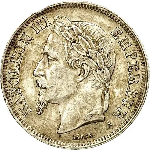 2 франка 1869, A, знак монетного двора: "A" - Париж [Франция]