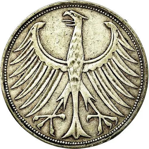 5 марок 1951, F, знак монетного двора: "F" - Штутгарт [Германия / ФРГ]