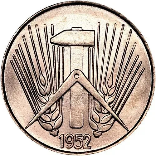5 пфеннигов 1952, E, ГДР, знак монетного двора: "E" - Мульденхюттен [Германия / ГДР]