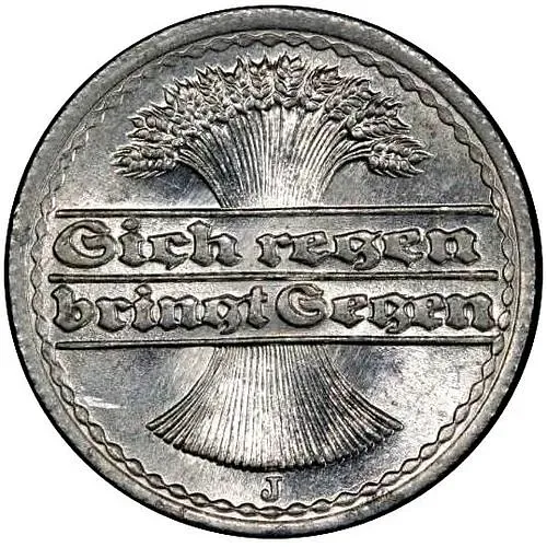 50 пфеннигов 1921, J, знак монетного двора: "J" - Гамбург [Германия / Веймарская республика]