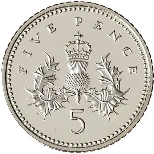 5 пенсов 1990, новый тип (малый диаметр и вес - 18 мм, 3,25 гр.) [Великобритания]