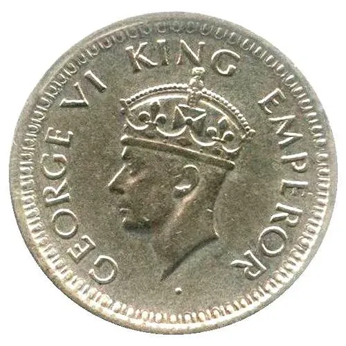 1/4 рупии 1943, ♦, Ребристый гурт с желобом внутри [Индия / Британская Индия]