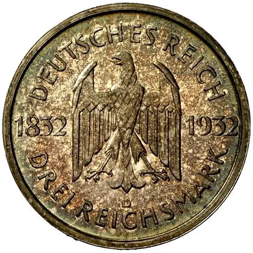 3 рейхсмарки 1932, D, Гёте [Германия]