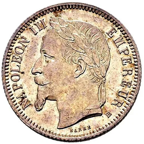 1 франк 1870, BB, знак монетного двора: "BB" - Страсбург [Франция]