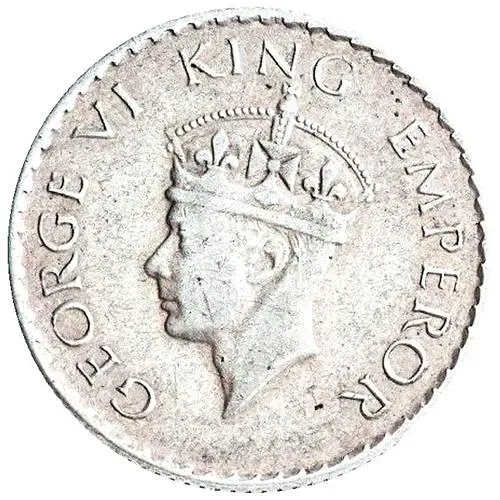 1/4 рупии 1940, Лилии на короне не пересекают полудугу [Индия / Британская Индия]