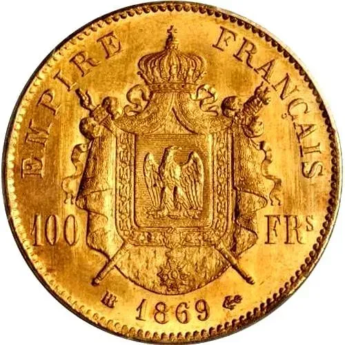100 франков 1869, BB, знак монетного двора: "BB" - Страсбург [Франция]