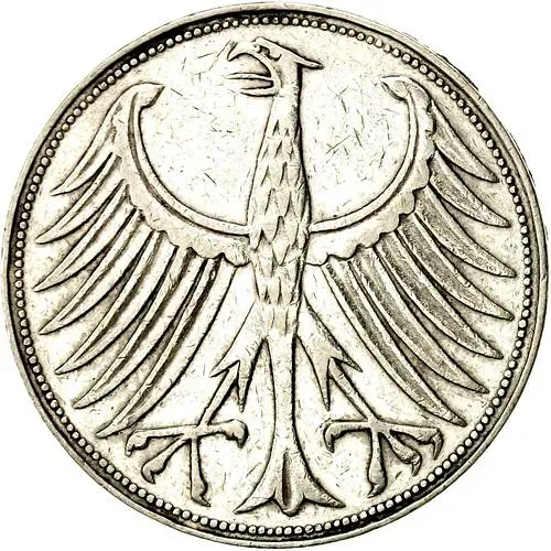 5 марок 1958, F, знак монетного двора: "F" - Штутгарт [Германия / ФРГ]