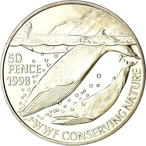 50 пенсов 1998, киты [Остров Святой Елены / Острова Святой Елены, Вознесения и Тристан-да-Кунья]