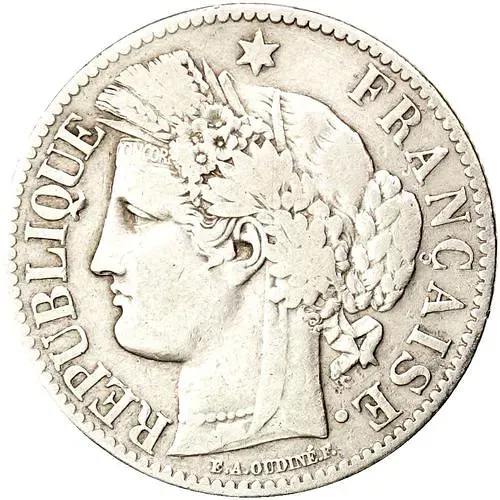 2 франка 1872, A, знак монетного двора: "A" - Париж [Франция]