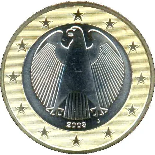 1 евро 2008, J, регулярный чекан Германии, знак монетного двора: "J" - Гамбург [Германия]