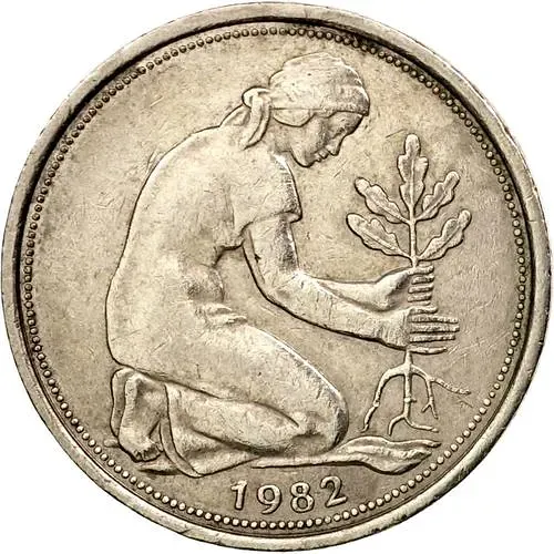 50 пфеннигов 1982, J, знак монетного двора: "J" - Гамбург [Германия / ФРГ]