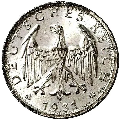 2 рейхсмарки 1931, D, знак монетного двора "D" — Мюнхен [Германия]