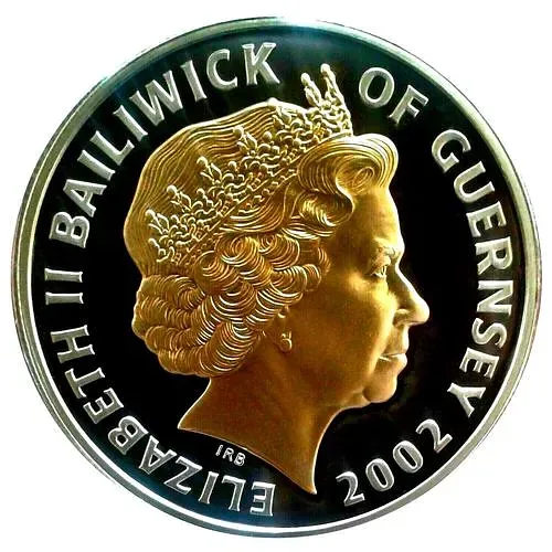 5 фунтов 2002, 50 лет правлению Королевы Елизаветы II /в карете/, Серебро [Гернси]