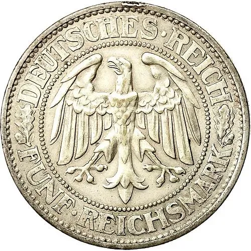 5 рейхсмарок 1932, F, знак монетного двора "F" — Штутгарт [Германия]