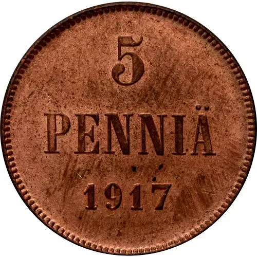5 Penniä 1917, with Nicholas II Monogram