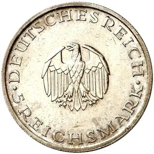 5 рейхсмарок 1929, J, знак монетного двора "J" — Гамбург [Германия]