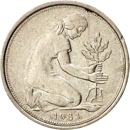 50 пфеннигов 1981, F, знак монетного двора: "F" - Штутгарт [Германия / ФРГ]