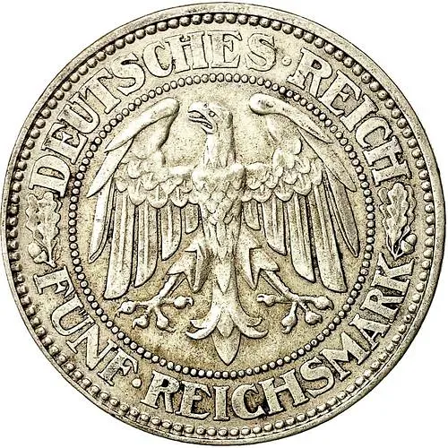 5 рейхсмарок 1930, A, знак монетного двора "A" — Берлин [Германия]