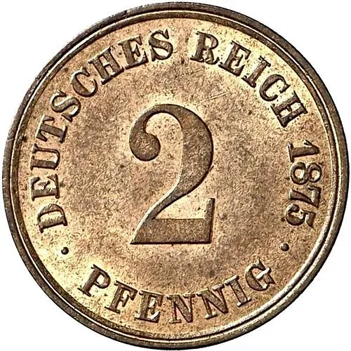 2 пфеннига 1875, J, знак монетного двора: "J" - Гамбург [Германия]