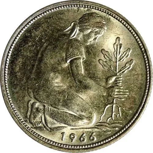 50 пфеннигов 1966, F, знак монетного двора: "F" - Штутгарт [Германия / ФРГ]
