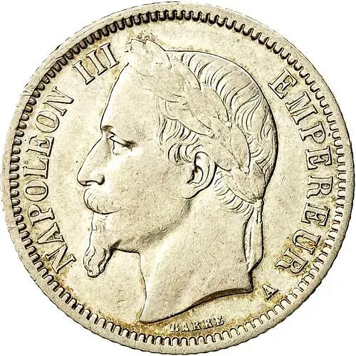 1 франк 1867, A, знак монетного двора: "A" - Париж [Франция]