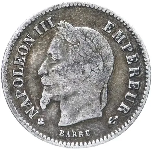 1 франк 1867, BB, знак монетного двора: "BB" - Страсбург [Франция]