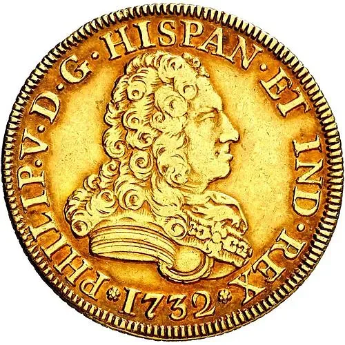 4 эскудо 1732-1734, Отметка монетного двора "M" - Мадрид [Испания]