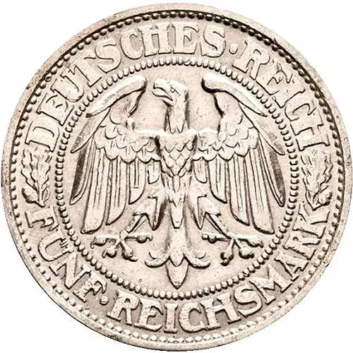 5 рейхсмарок 1932, D, знак монетного двора "D" — Мюнхен [Германия]