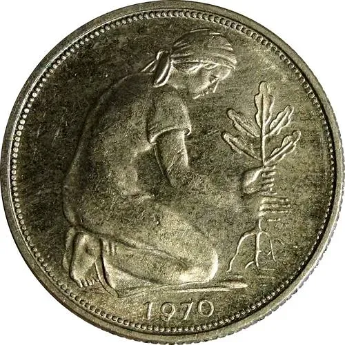 50 пфеннигов 1970, G, знак монетного двора: "G" - Карлсруэ [Германия / ФРГ]