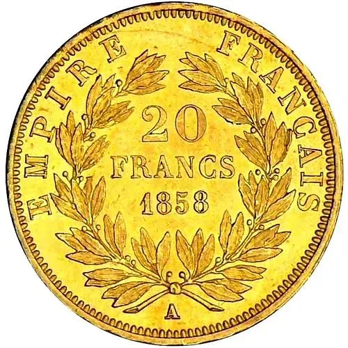 20 франков 1858, A, знак монетного двора: "A" - Париж [Франция]