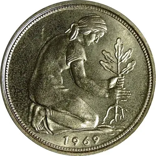 50 пфеннигов 1969, J, знак монетного двора: "J" - Гамбург [Германия / ФРГ]