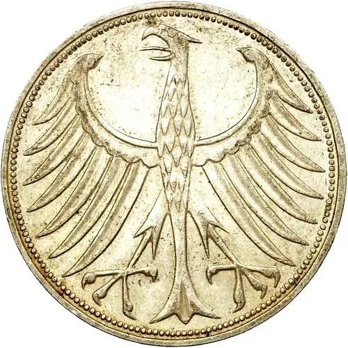 5 марок 1967, F, знак монетного двора: "F" - Штутгарт [Германия / ФРГ]