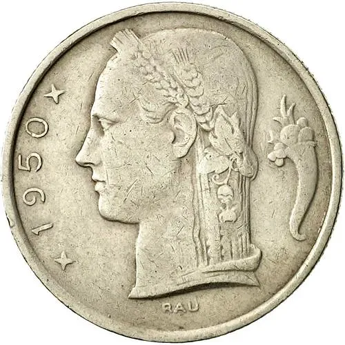 5 франков 1950, Надпись на голландском - 'BELGIE' [Бельгия]