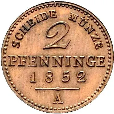 2 пфеннига 1852, A [Германия / Пруссия / Германские государства]