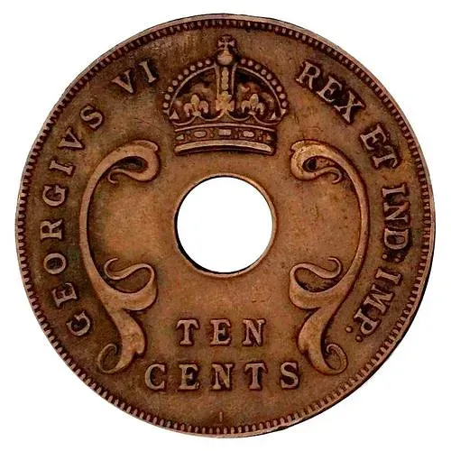 10 центов 1941, I, знак монетного двора: "I" - Бомбей [Восточная Африка]