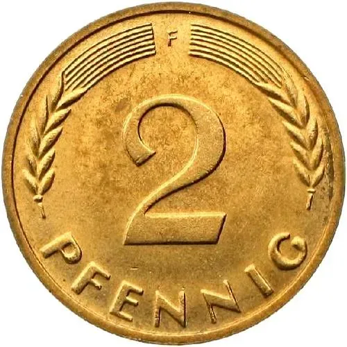 2 пфеннига 1950, F, знак монетного двора: "F" - Штутгарт [Германия / ФРГ]