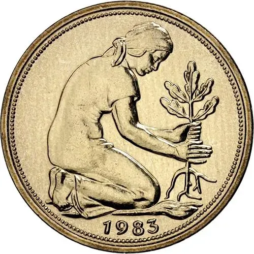 50 пфеннигов 1983, D, знак монетного двора: "D" - Мюнхен [Германия / ФРГ]