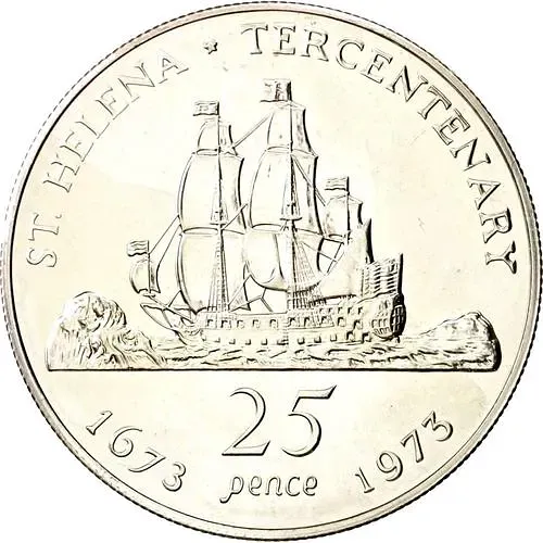 25 пенсов 1973, парусный корабль [Остров Святой Елены / Острова Святой Елены, Вознесения и Тристан-да-Кунья]