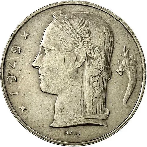 5 франков 1949, Надпись на французском - 'BELGIQUE' [Бельгия]