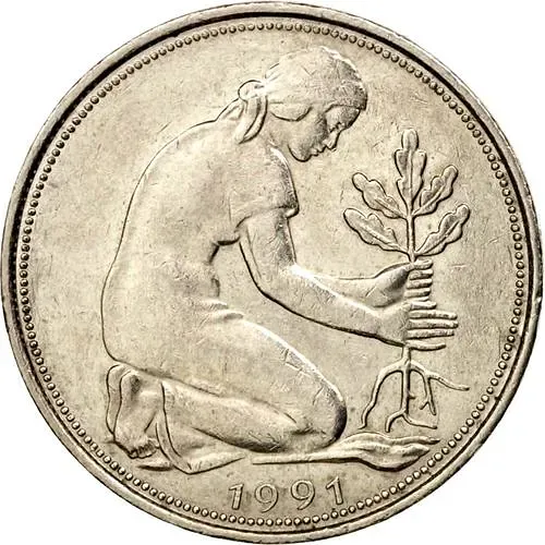 50 пфеннигов 1991, D, знак монетного двора "D" - Мюнхен [Германия]