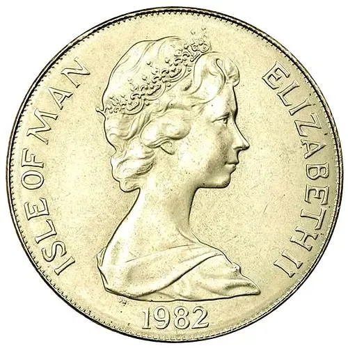 1 крона 1982, Чемпионат мира по футболу 1982, Испания - футболисты /вратарь вверху/, Серебро [Остров Мэн]