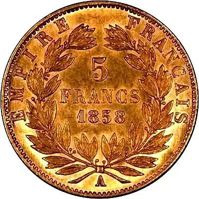 5 франков 1858, A, знак монетного двора: "A" - Париж [Франция]