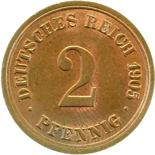 2 пфеннига 1905, F, знак монетного двора "F" - Штутгарт [Германия]